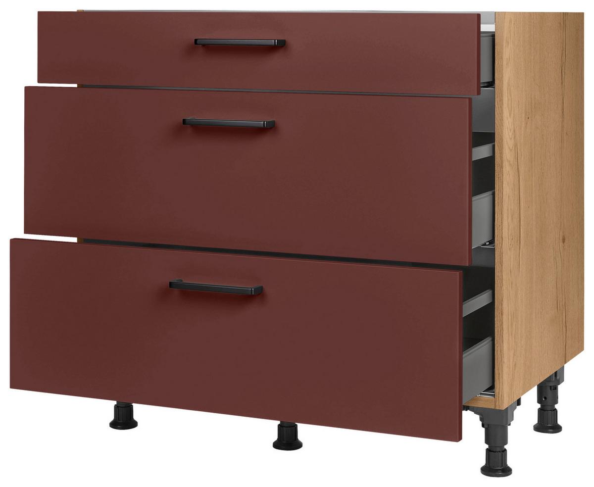 Kochfeldumbauschrank Easytouch - Eichefarben/Rot, MODERN, Holzwerkstoff (90,0/87,0/56,0cm) - Nobilia