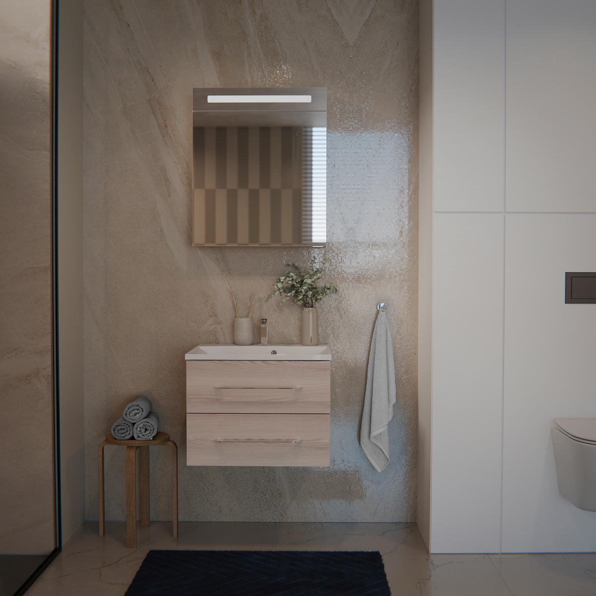 Badezimmer Clever Eschefarben B: 60cm - Eschefarben/Weiß, MODERN, Glas/Holzwerkstoff (60/118,9/45,7cm) - MID.YOU