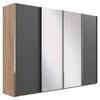 Schwebetürenschrank M. Spiegel 350cm Level 36a, Graphit/eiche - Eichefarben/Graphitfarben, Basics, Glas/Holzwerkstoff (350/216/65cm) - MID.YOU