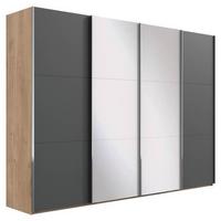 Schwebetürenschrank M. Spiegel 350cm Level 36a, Graphit/eiche - Eichefarben/Graphitfarben, Basics, Glas/Holzwerkstoff (350/216/65cm) - MID.YOU