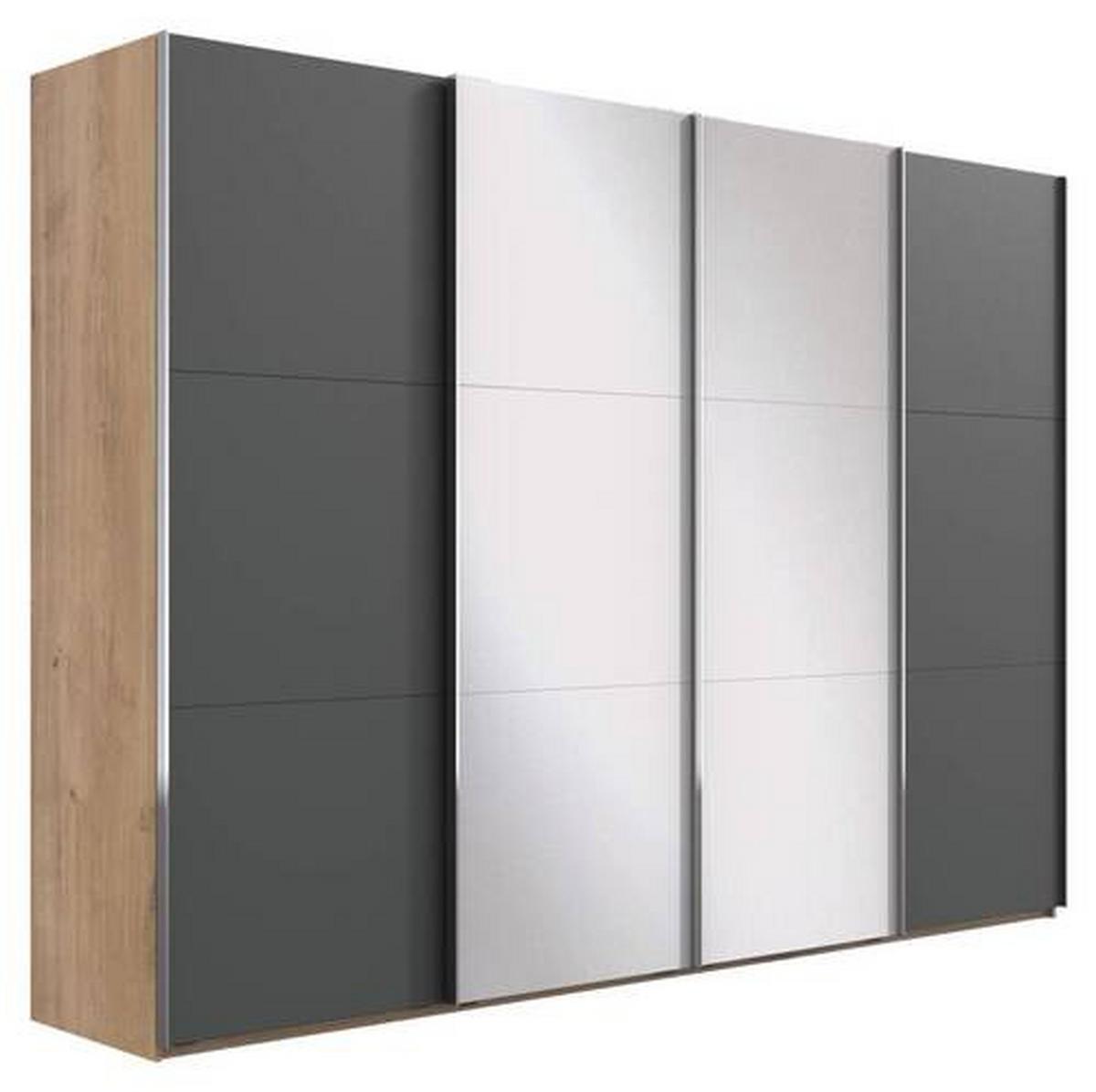 Schwebetürenschrank M. Spiegel 350cm Level 36a, Graphit/eiche - Eichefarben/Graphitfarben, Basics, Glas/Holzwerkstoff (350/216/65cm) - MID.YOU
