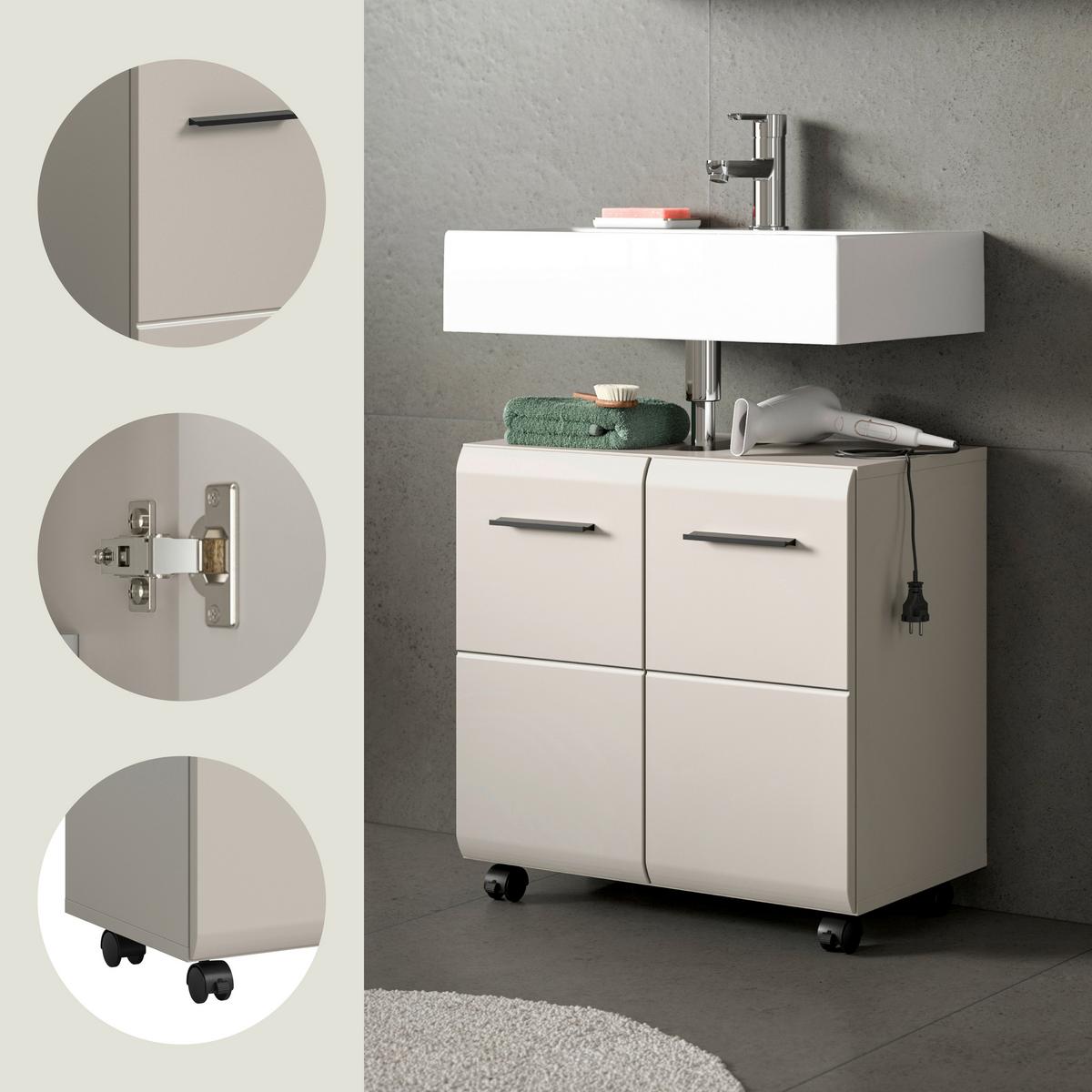 WASCHBECKENUNTERSCHRANK Ice Kaschmir B: 60cm - Kaschmir/Schwarz, Trend, Holzwerkstoff (60/58/30cm) - MID.YOU