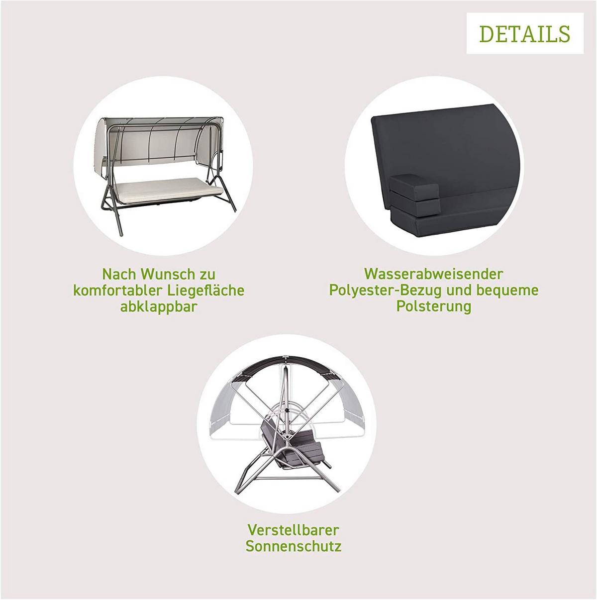 Hollywoodschaukel Mit Sonnendach Star 3-Sitzer - Anthrazit/Rot, Basics, Textil/Metall (217/145/177cm) - Acamp