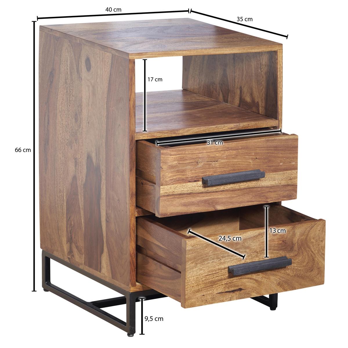 Nachttisch Sheeshamfarben B: 40 cm - Sheeshamfarben/Schwarz, Design, Holz/Metall (40/66/35cm) - MID.YOU