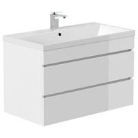 WASCHTISCHKOMBI Fellini Weiß HG B: 90cm - Weiß Hochglanz/Weiß, Basics, Holzwerkstoff/Stein (90cm) - MID.YOU