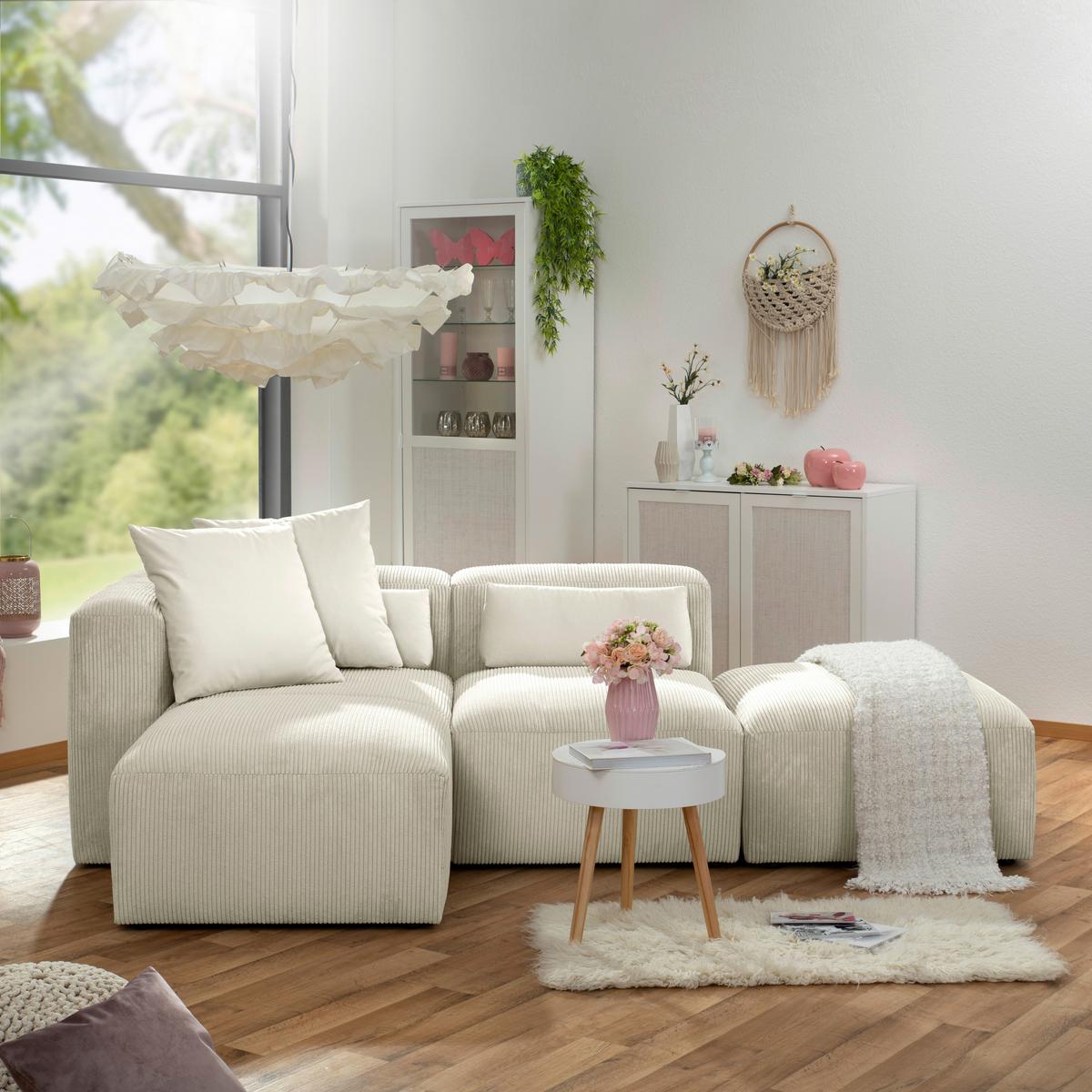 Ecksofa Lenata Creme Cord - Creme/Schwarz, Design, Textil (160/250cm) - Max Winzer