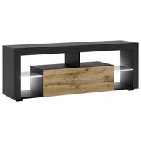 TV-Lowboard Led B: 140 cm Eiche Wotan, Schwarz - Eiche Wotan/Schwarz, Design, Glas/Holzwerkstoff (140/50,5/35cm) - Livetastic