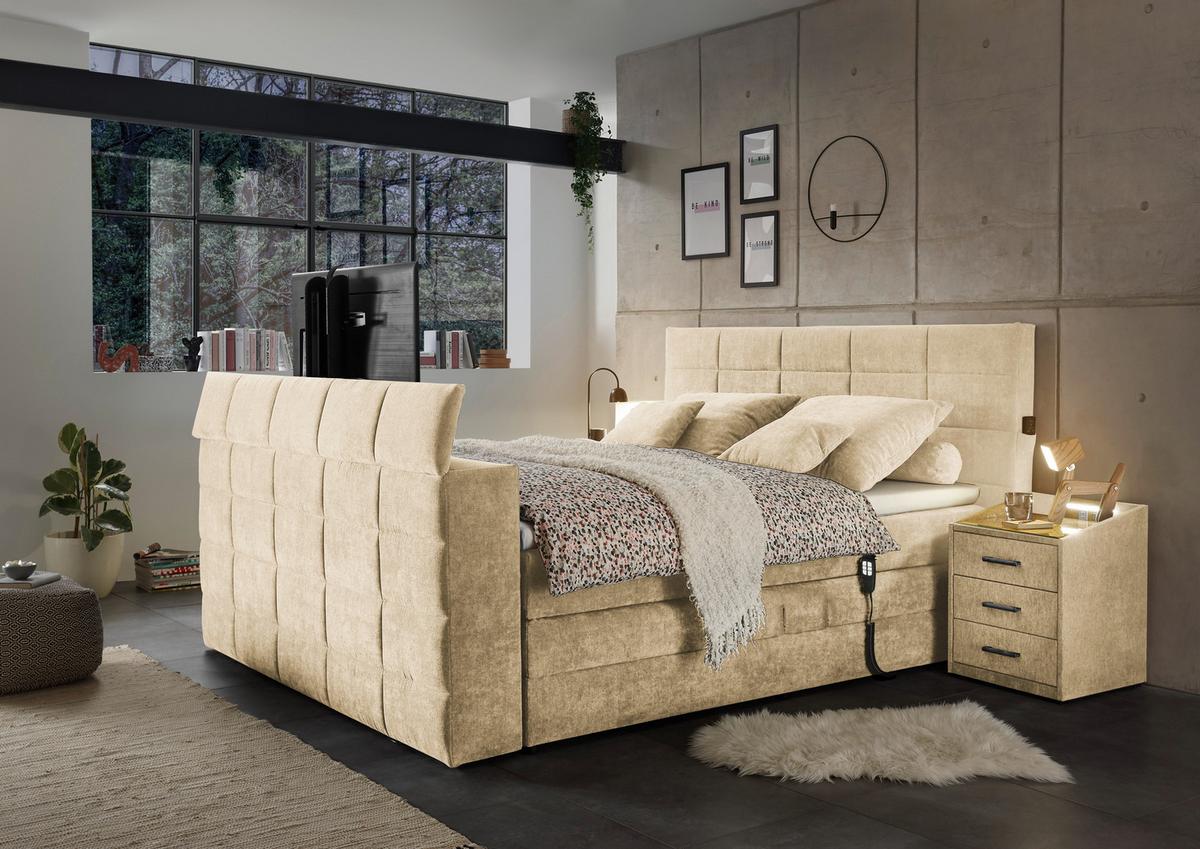 Boxspringbett mit Topper 180x200 Denver - Sandfarben, KONVENTIONELL, Textil (180/200cm) - Carryhome