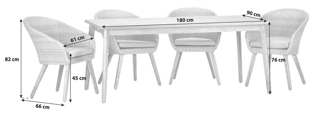 Gartengarnitur 5-Tlg. Holz/ Metall/Kunststoff/Textil - Akaziefarben/Teakfarben, Basics, Holz/Kunststoff (180/90/76cm) - Gardenson