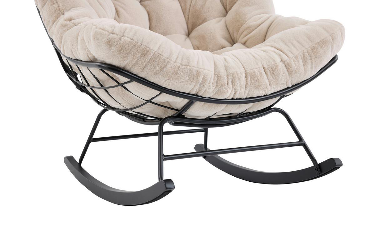 Hojdacie kreslo CLOUD, béžová umelá kožušina - čierna/béžová, Modern, kov/drevo (96/88/103cm) - Mömax