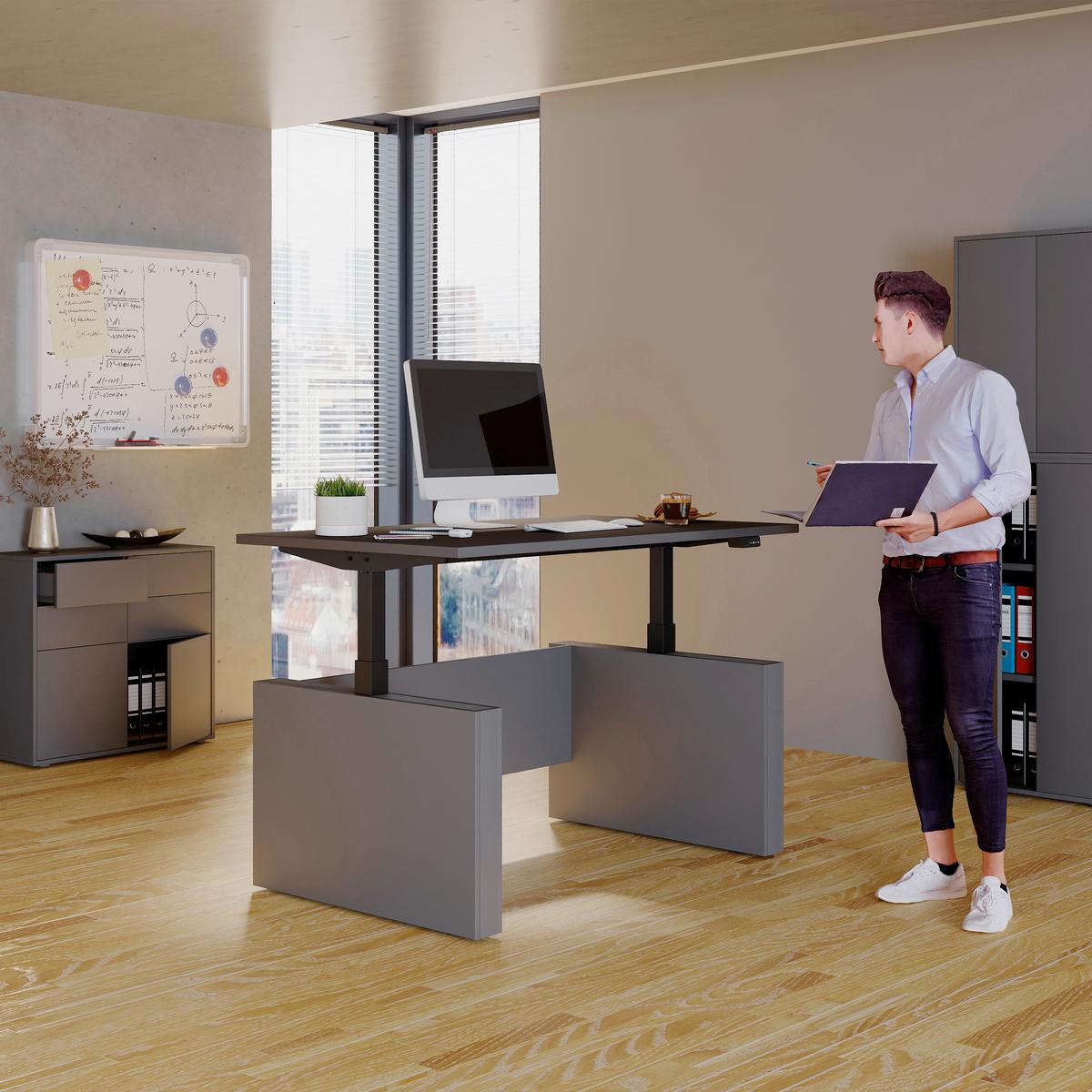 Schreibtisch E-Salia Schwarz/Anthrazit L: 138cm - Anthrazit/Schwarz, KONVENTIONELL, Holzwerkstoff/Metall (138/80/73-122cm) - MID.YOU