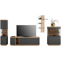 Wohnwand Jake Anthrazit/ Eiche Artisan Dekor B: 423,8cm - Anthrazit/Eiche Artisan, Trend, Glas/Holzwerkstoff (423,8/187/38cm)