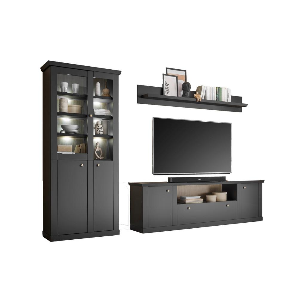 Wohnwand Lincoln Schwarz/Eichefarben B: 301cm