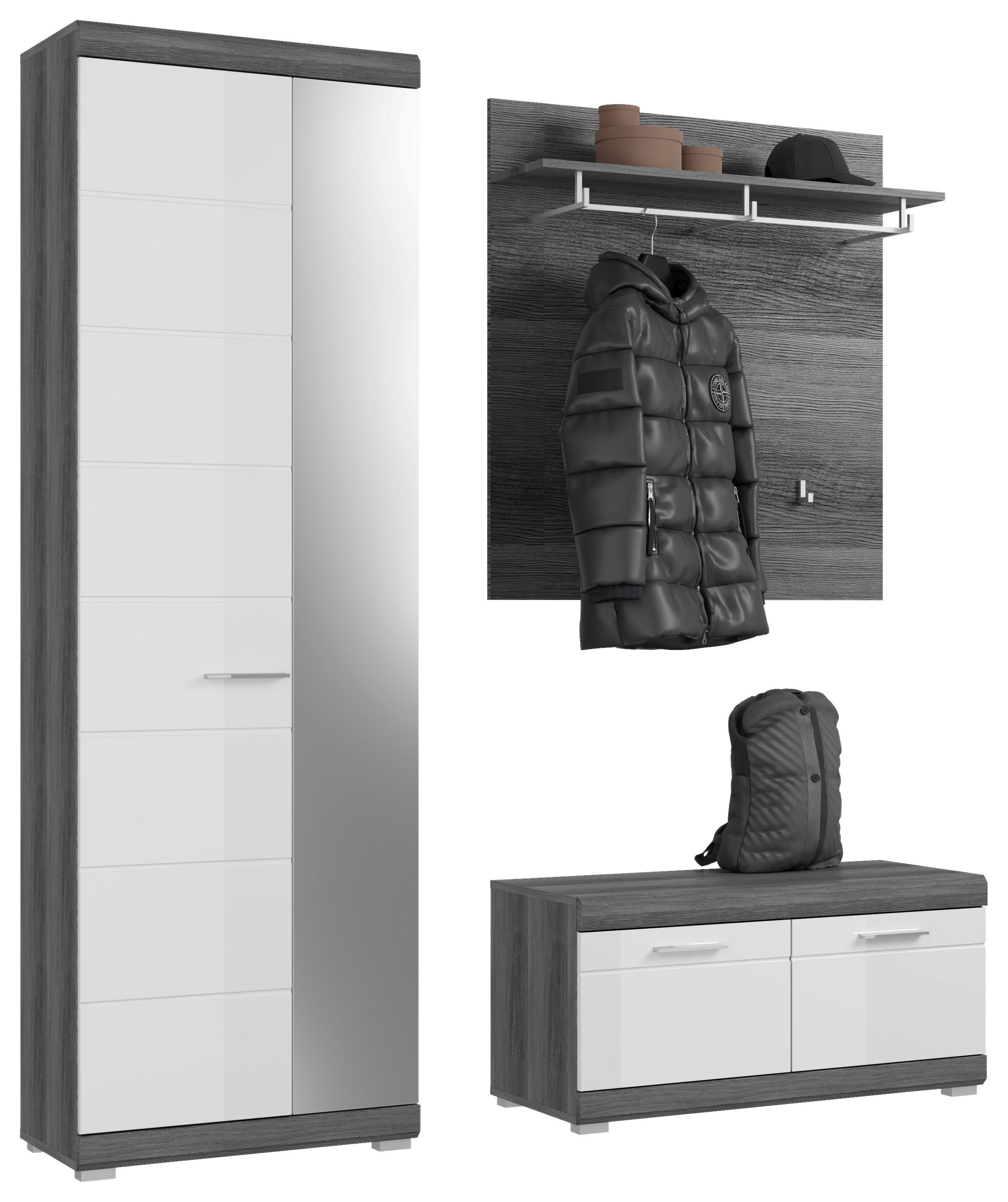 Garderobenschrank Scout Weiß/Rauchsilber B: 167 cm - Dunkelgrau/Weiß Hochglanz, Design, Glas/Holzwerkstoff (167/197/40cm) - MID.YOU