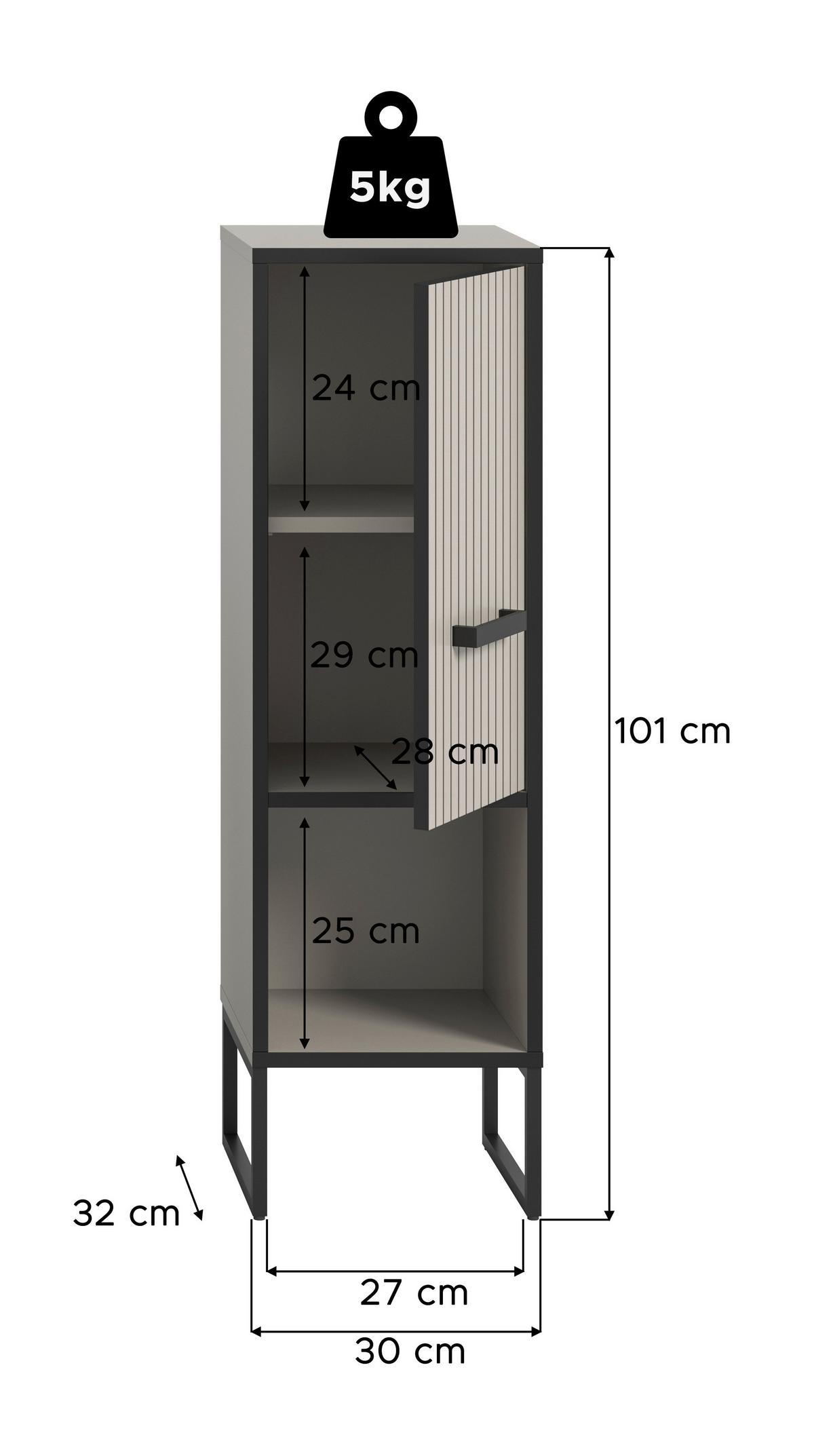Midischrank Bagno Kaschmir B: 30 Cm - Kaschmir/Schwarz, MODERN, Holzwerkstoff (30/101/32cm) - MID.YOU