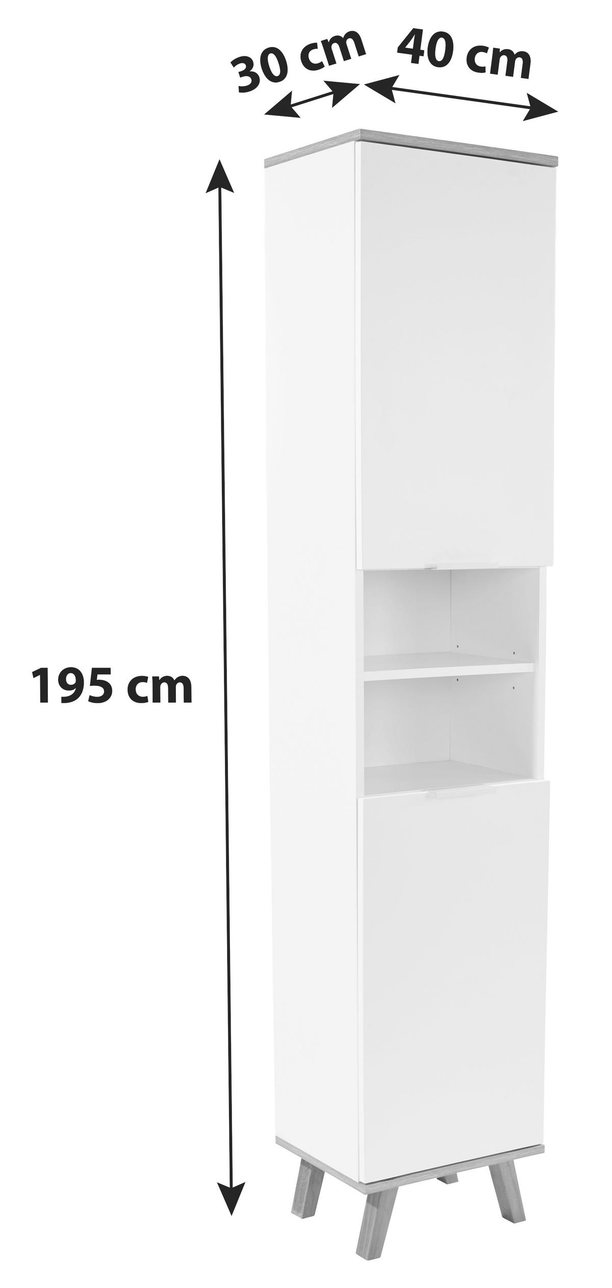 Hochschrank Mit 2 Drehtüren Turin 5 40cm Weiß/Eiche Dekor - Eiche Wotan/Weiß, MODERN, Holzwerkstoff (40/195/30cm)