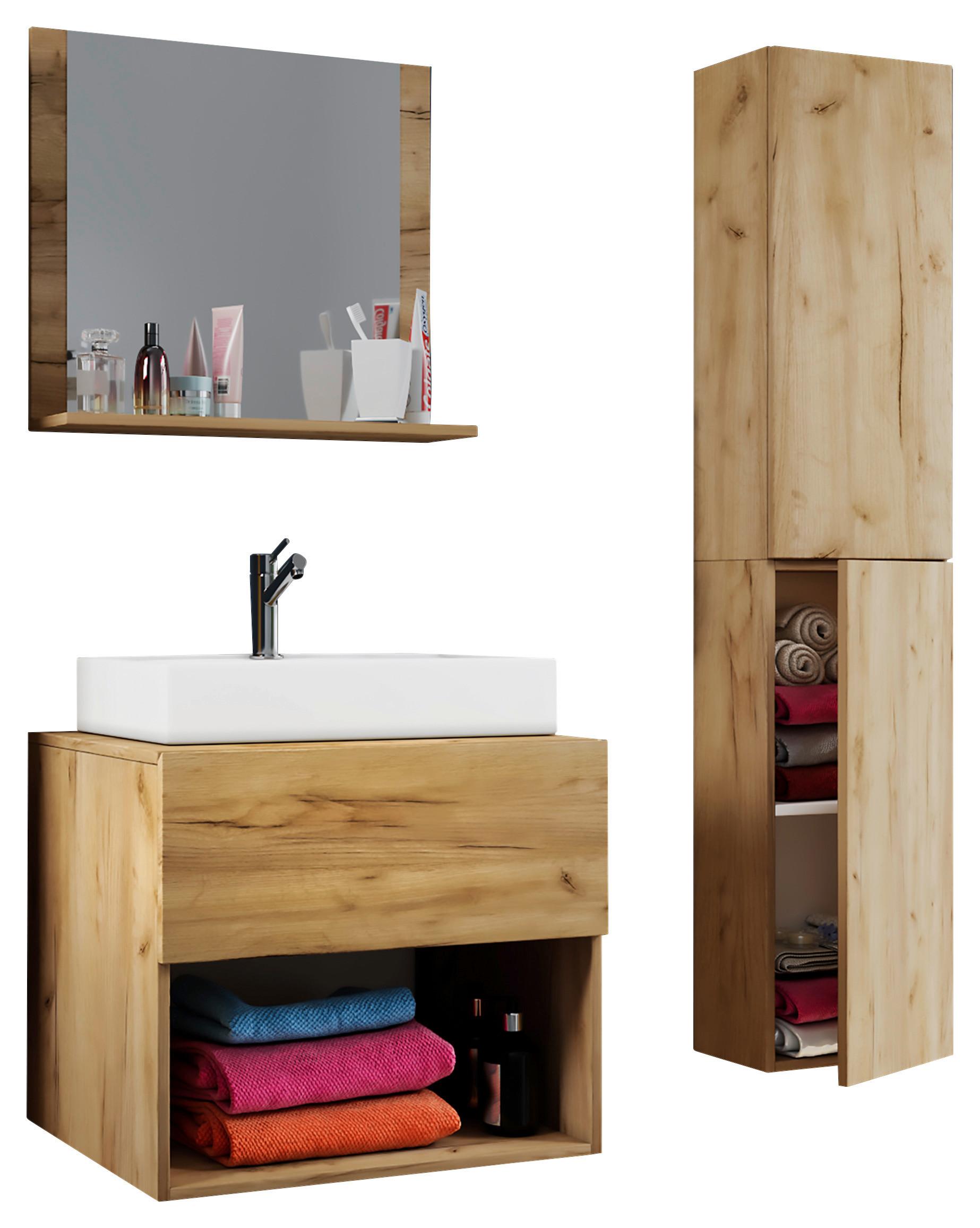 Badmöbel-set 4-tlg. Lendas B: 60 Cm Honig-Eiche Dekor - Honigeiche/Weiß, MODERN, Keramik/Holzwerkstoff (93/64,2/51,4cm) - MID.YOU
