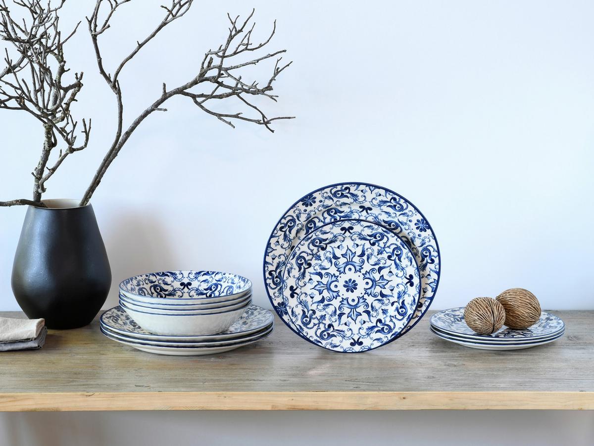 Tafelservice Fresco Blau Blau, Weiß L: 30 Cm - Blau/Weiß, Basics, Keramik (30/30/25cm) - Creatable