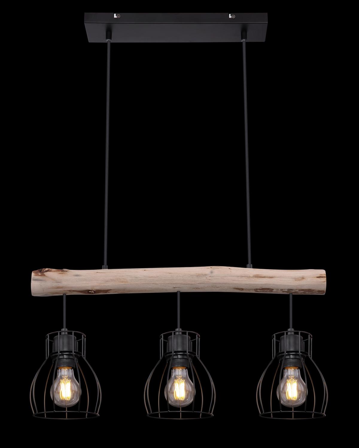 Hängeleuchte H: 140 Cm 3-Flammig - Schwarz/Naturfarben, Natur, Holz/Metall (60/13,6/140cm) - Globo