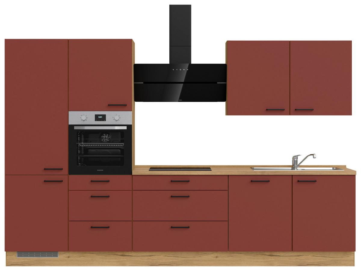 Küchenleerblock Easytouch High-Line, H8 Links - Eichefarben/Rot, MODERN, Holzwerkstoff (330cm) - Nobilia