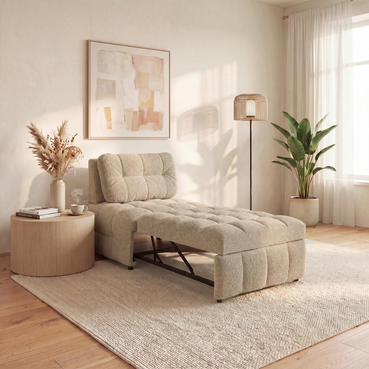 Rozkládací křeslo LIARA, béžová, 2-dílná sada - černá/béžová, Moderní, kov/dřevo (88/87/110cm) - Bessagi Home
