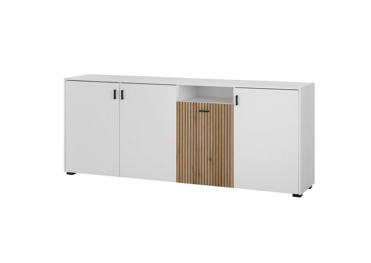 Sideboard Hudson Weiß/eichefarben B: 200 Cm - Eichefarben/Schwarz, Design, Holzwerkstoff (200/42/79,6cm) - MID.YOU