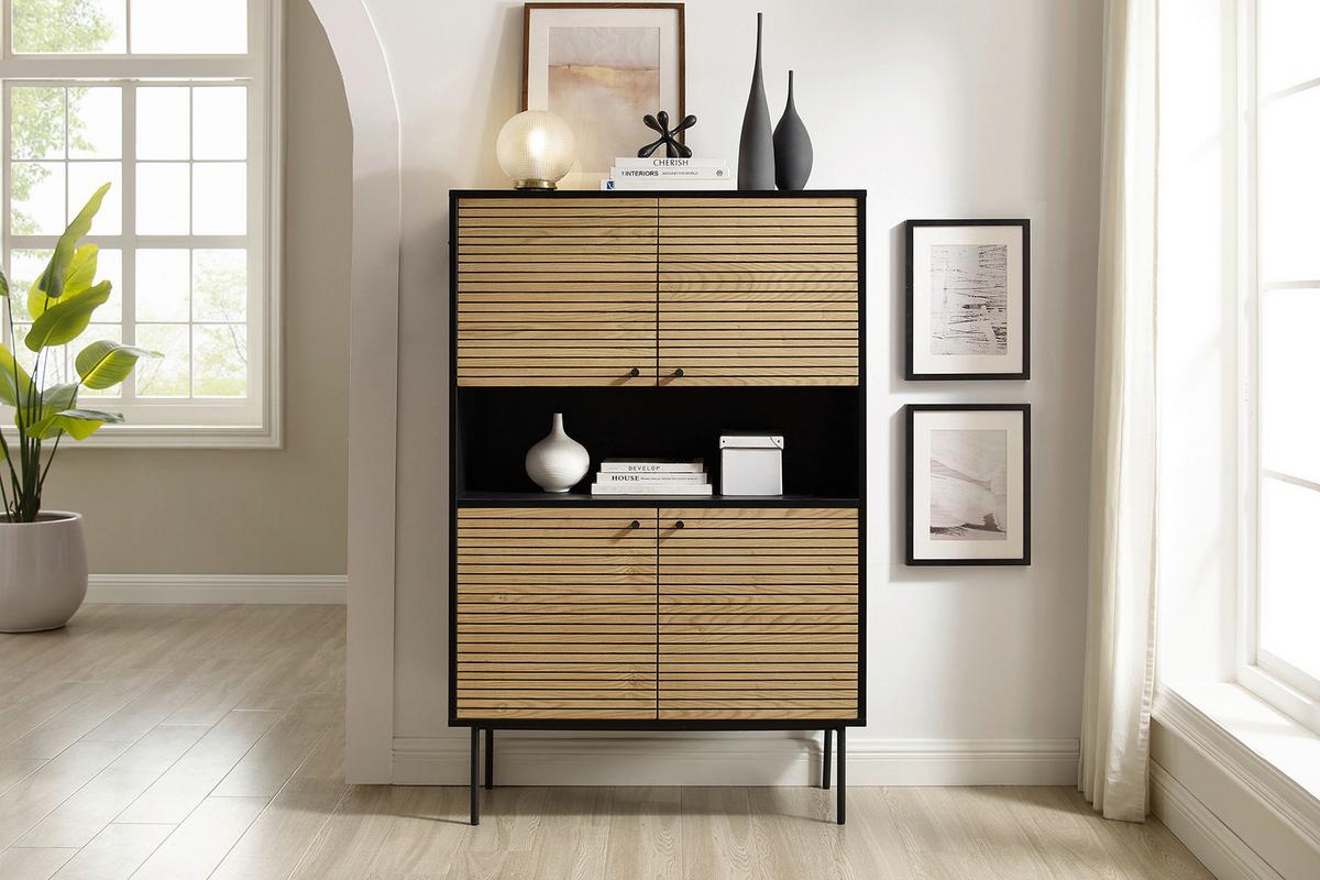 Highboard Schwarz, Eichefarben B: 100cm - Eichefarben/Schwarz, Design, Holz/Holzwerkstoff (100/155/40cm) - Livetastic