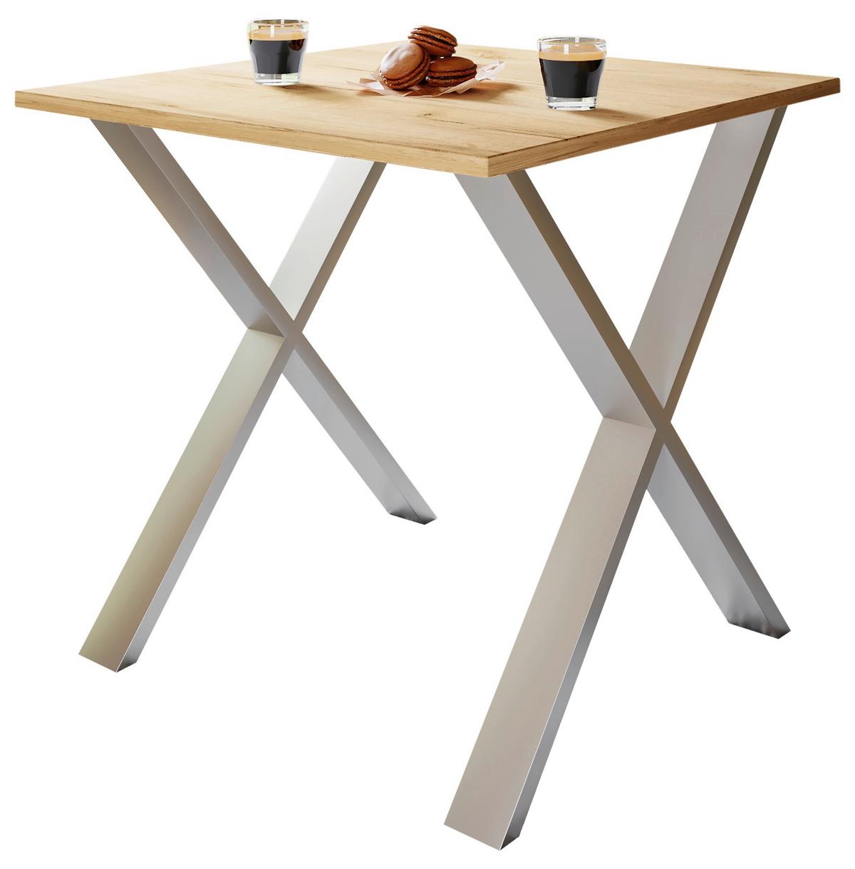 Schreibtisch Lona Silber, Eiche Dekor B: 80 Cm - Honigeiche/Silberfarben, Design, Holzwerkstoff/Metall (80/80/76cm) - MID.YOU