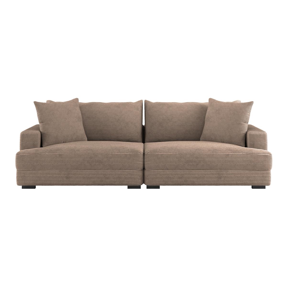 Big Sofa Pelle Mit Kissen B: 261 Cm Dunkelbraun - Wengefarben/Beige, Trend, Textil (261/124cm) - Luca Bessoni