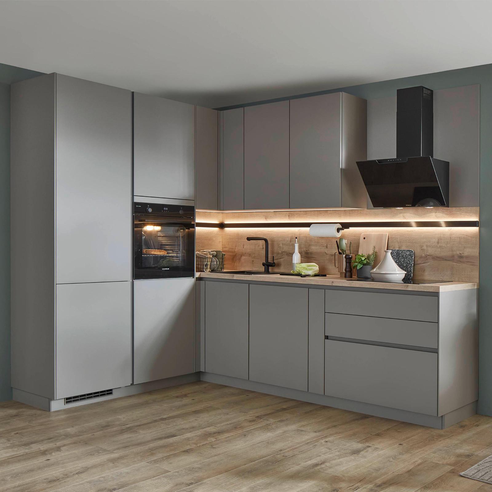 ECKKÜCHE LAS VEGAS - Taupe/Eichefarben, Basics, Holzwerkstoff (190/281cm) - Vertico