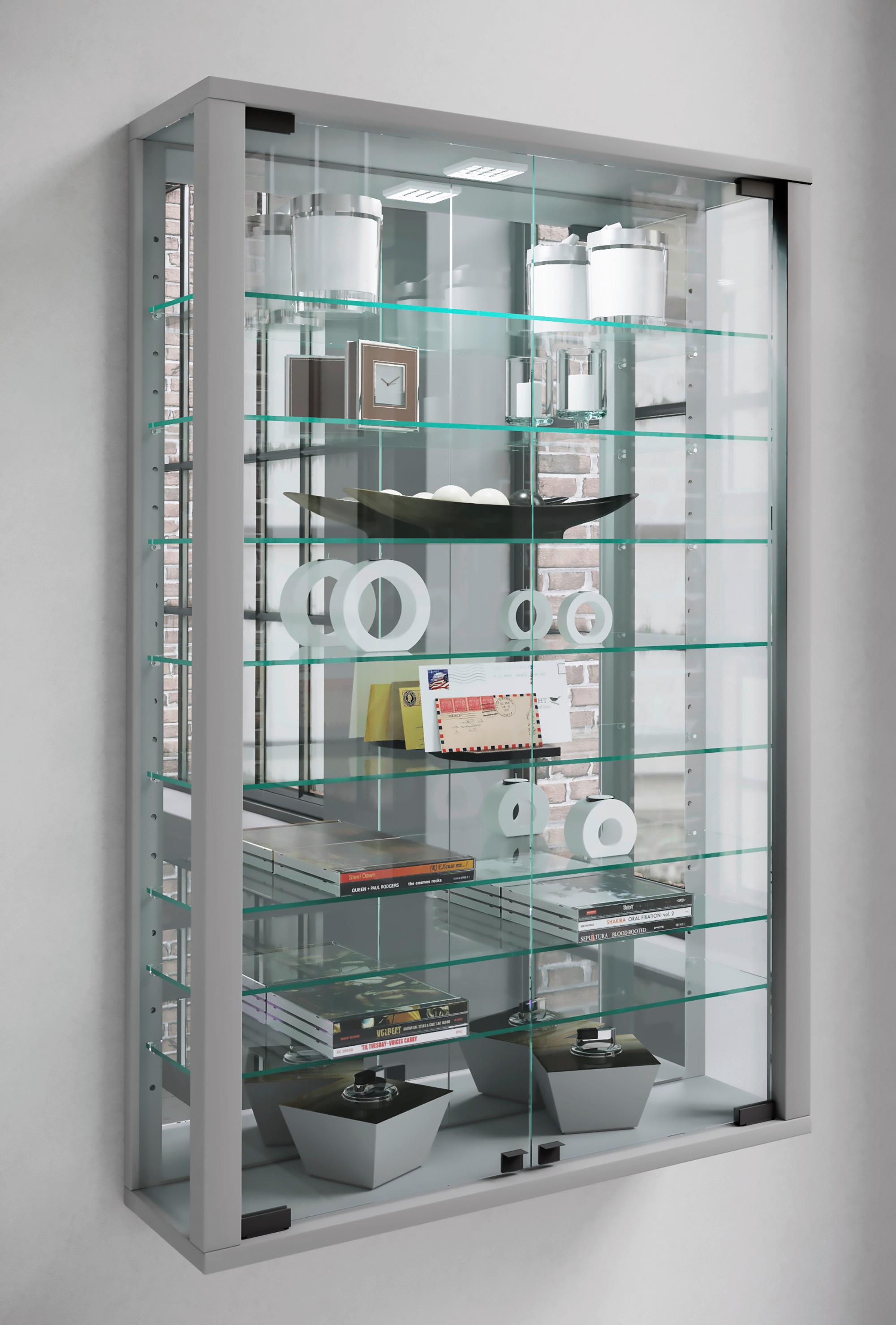 Hängevitrine Vitrosa Silberfarben B: 59 cm - Silberfarben/Schwarz, MODERN, Glas/Holzwerkstoff (59/91,3/18cm) - MID.YOU