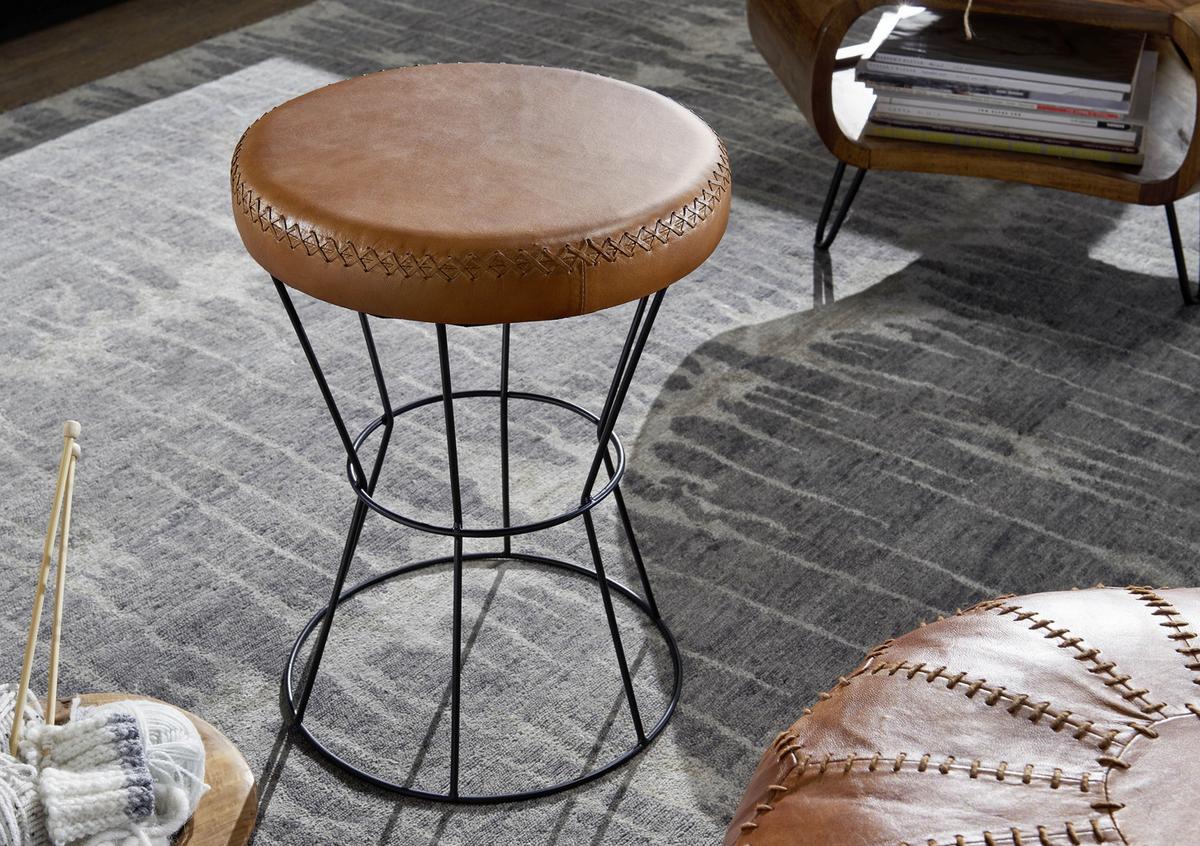 Hocker Leder Braun Sitz Gepolstert H: 48 Cm Rund - Schwarz/Braun, MODERN, Leder (35/48/35cm) - MID.YOU