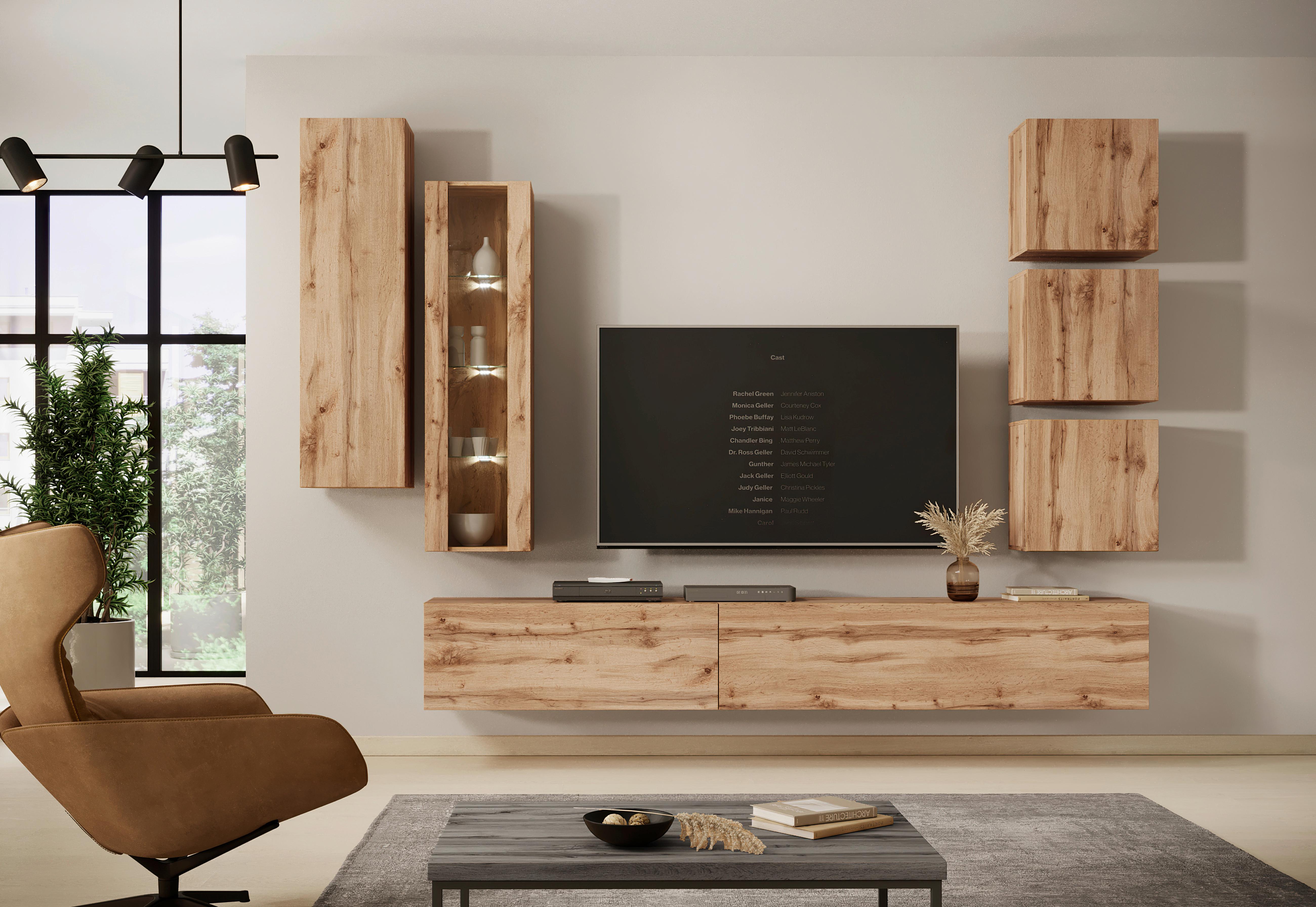 Vitrine Wandschrank Vivien 08 - Eiche Wotan, Design, Holzwerkstoff (40/140/30cm) - Livetastic