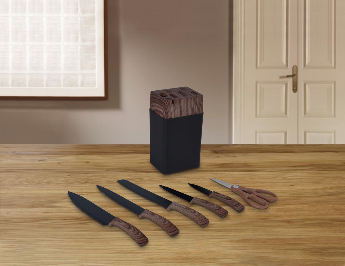 Messerblock Simon - Nussbaumfarben/Schwarz, KONVENTIONELL, Kunststoff/Metall - James Wood