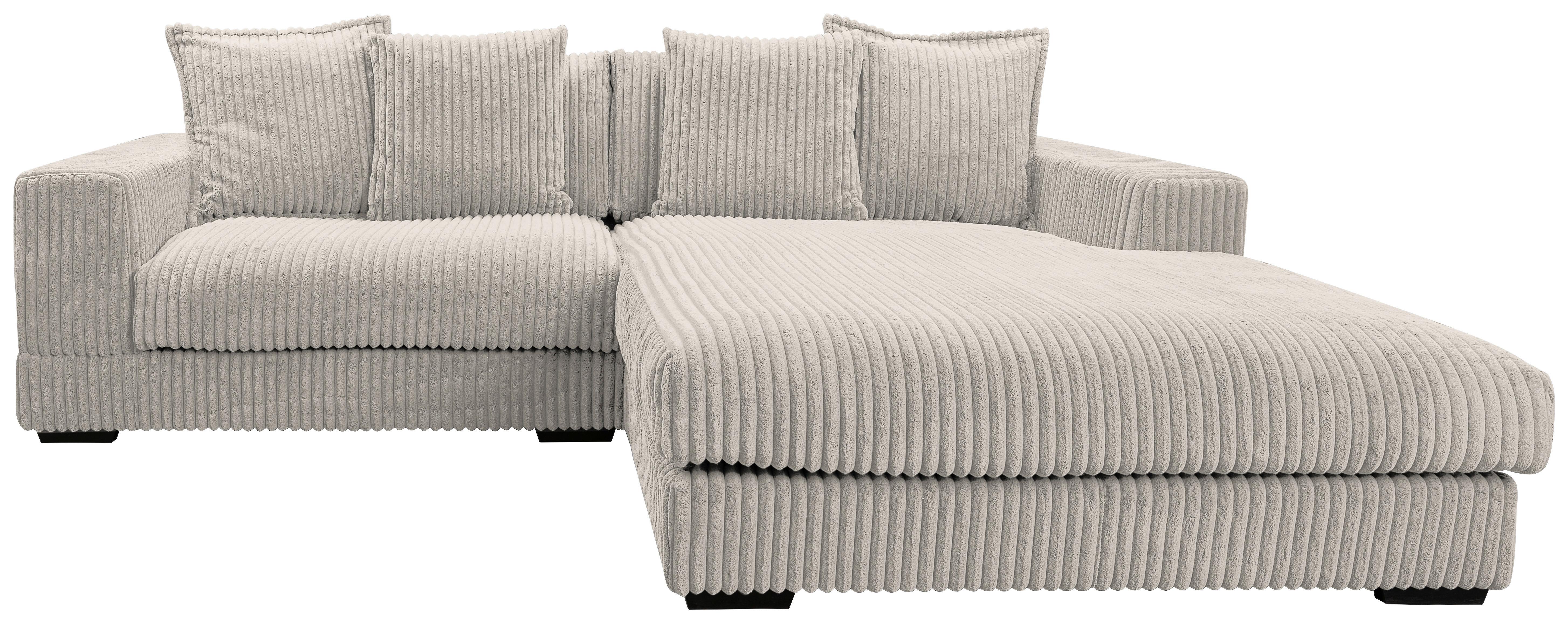 Ecksofa Funny mit Kissen Hellgrau Cord - Hellgrau/Schwarz, Design, Textil (285/195cm) - MID.YOU