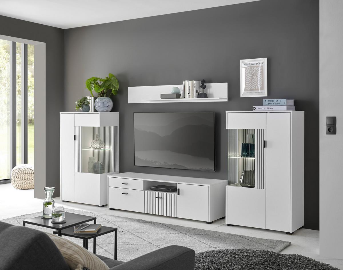 Wohnwand Hudson Schwarz/Weiß B: 320cm - Schwarz/Weiß, Design, Glas/Holzwerkstoff (320/180/42cm) - MID.YOU