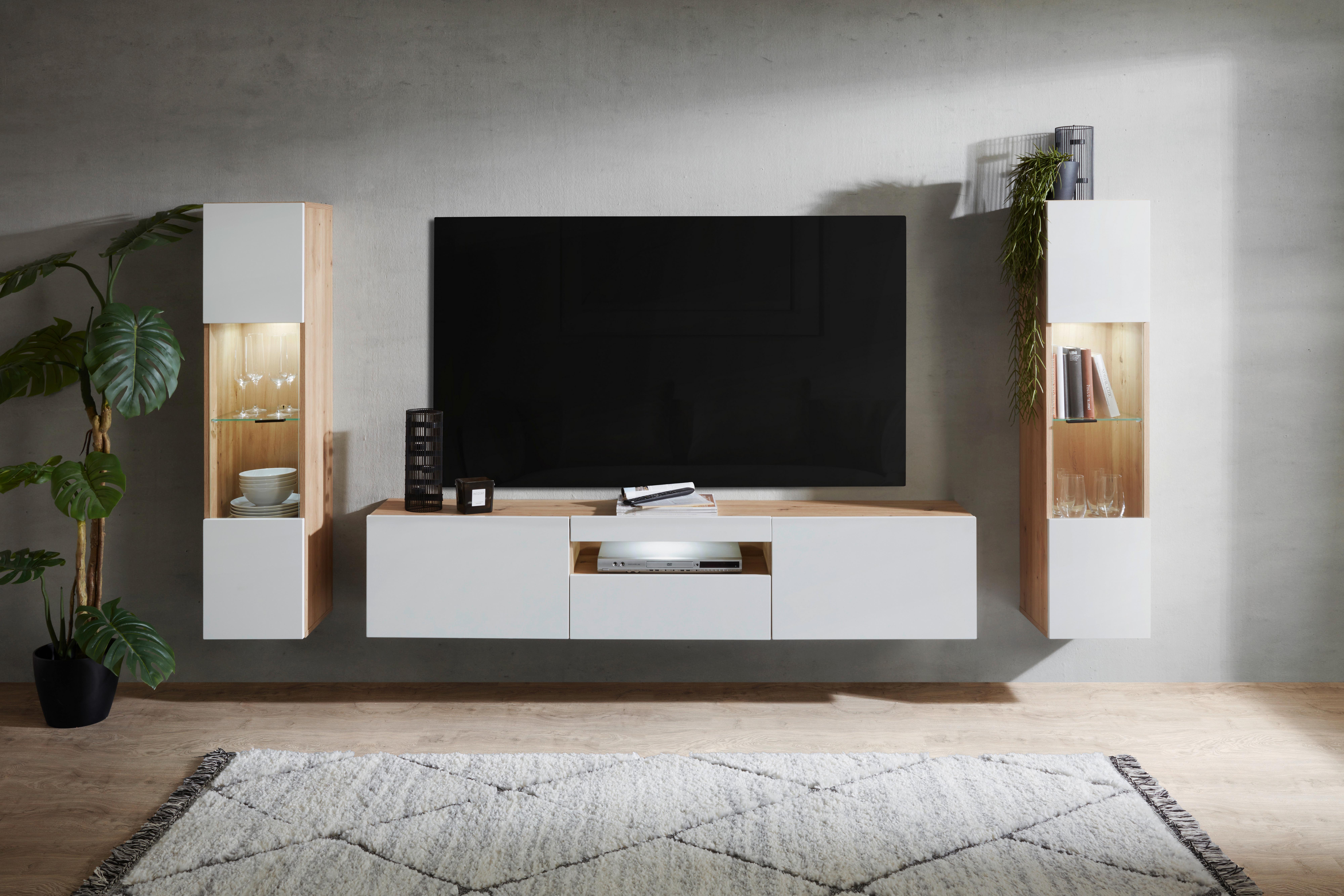 TV-Element Oslo - Eichefarben/Weiß Hochglanz, MODERN, Holzwerkstoff (180/37/31,6cm)
