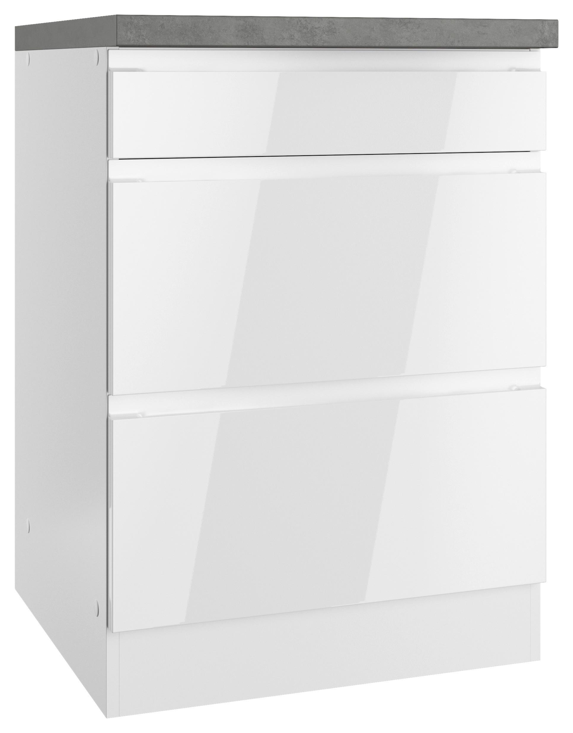 Küchenunterschrank Monza B: 60 cm Weiß/Grau 3 Laden - Weiß Hochglanz/Weiß, LIFESTYLE, Holzwerkstoff (60/86/60cm) - Held