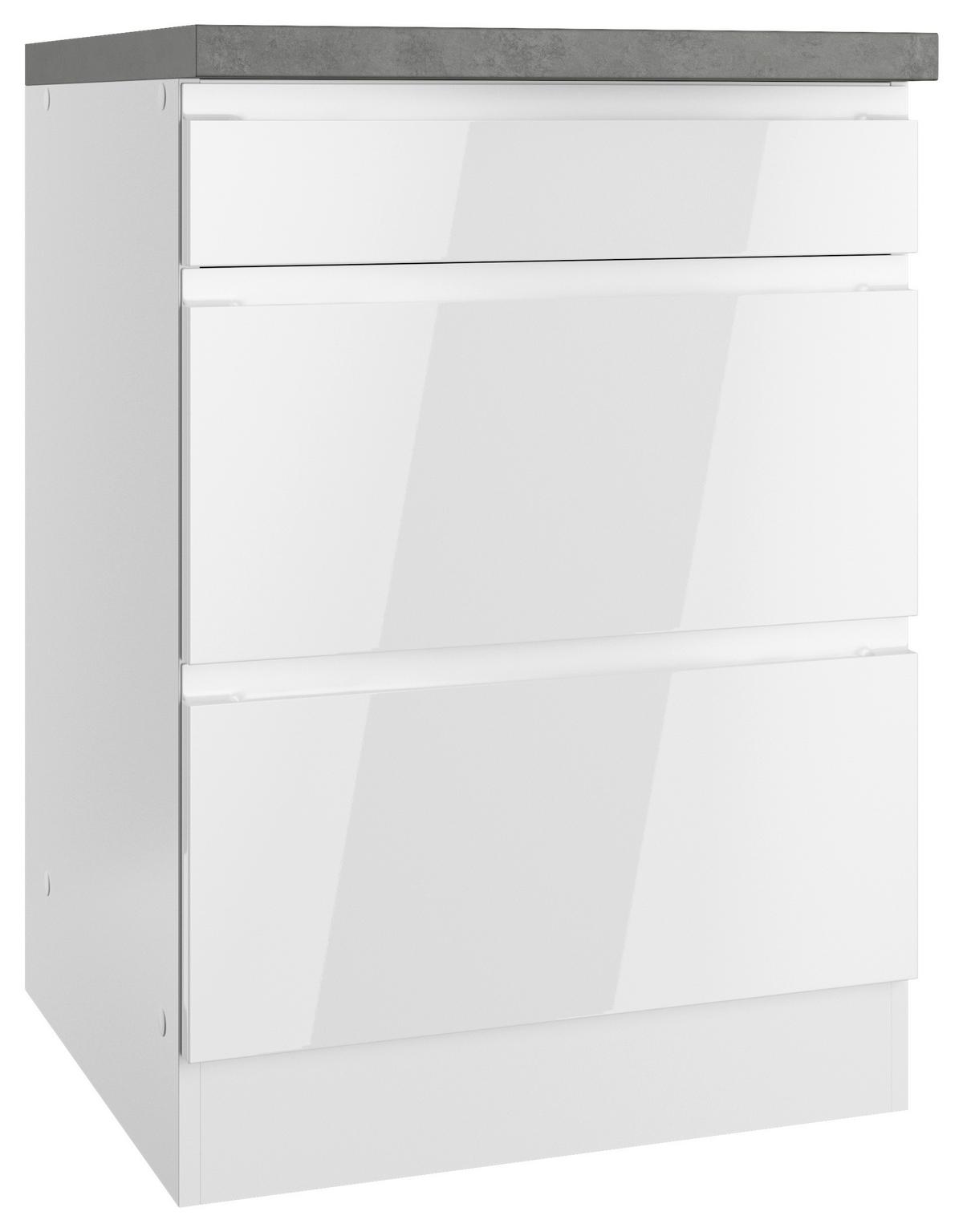 Küchenunterschrank Monza B: 60 Cm Weiß/grau 3 Laden - Weiß Hochglanz/Weiß, LIFESTYLE, Holzwerkstoff (60/86/60cm) - Held