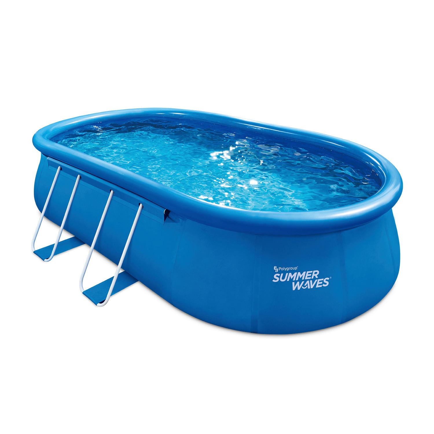 Aufstellpool Oval mit Leiter L: 305 cm - Blau, KONVENTIONELL, Kunststoff (305/107/549cm)