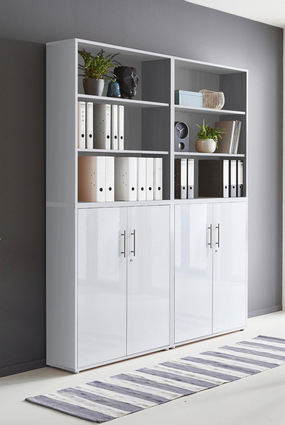 Büro Office Edition Grau/weiß Hochglanz - Weiß Hochglanz/Grau, MODERN, Holzwerkstoff/Metall - MID.YOU