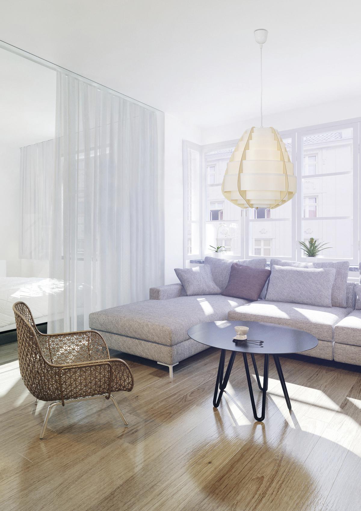 Hängeleuchte Malmö H: Ca. 144 Cm 1-Flammig - Beige, Design, Holz/Kunststoff (37/36cm) - Näve