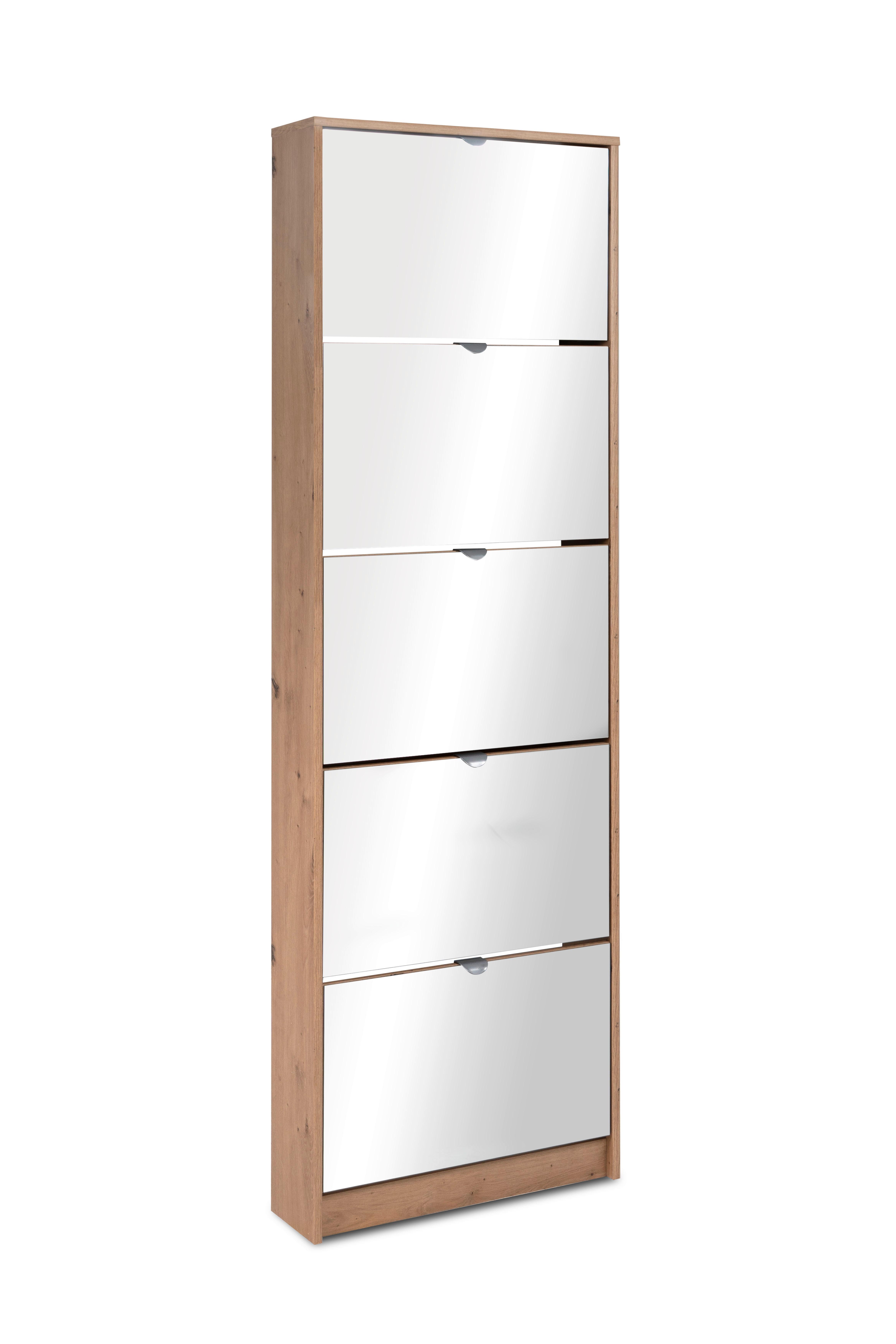 Billenős Cipősszekrény Koblenz - tölgyfa színű, Design, faalapú anyag/üveg (58/177/17cm) - MID.YOU