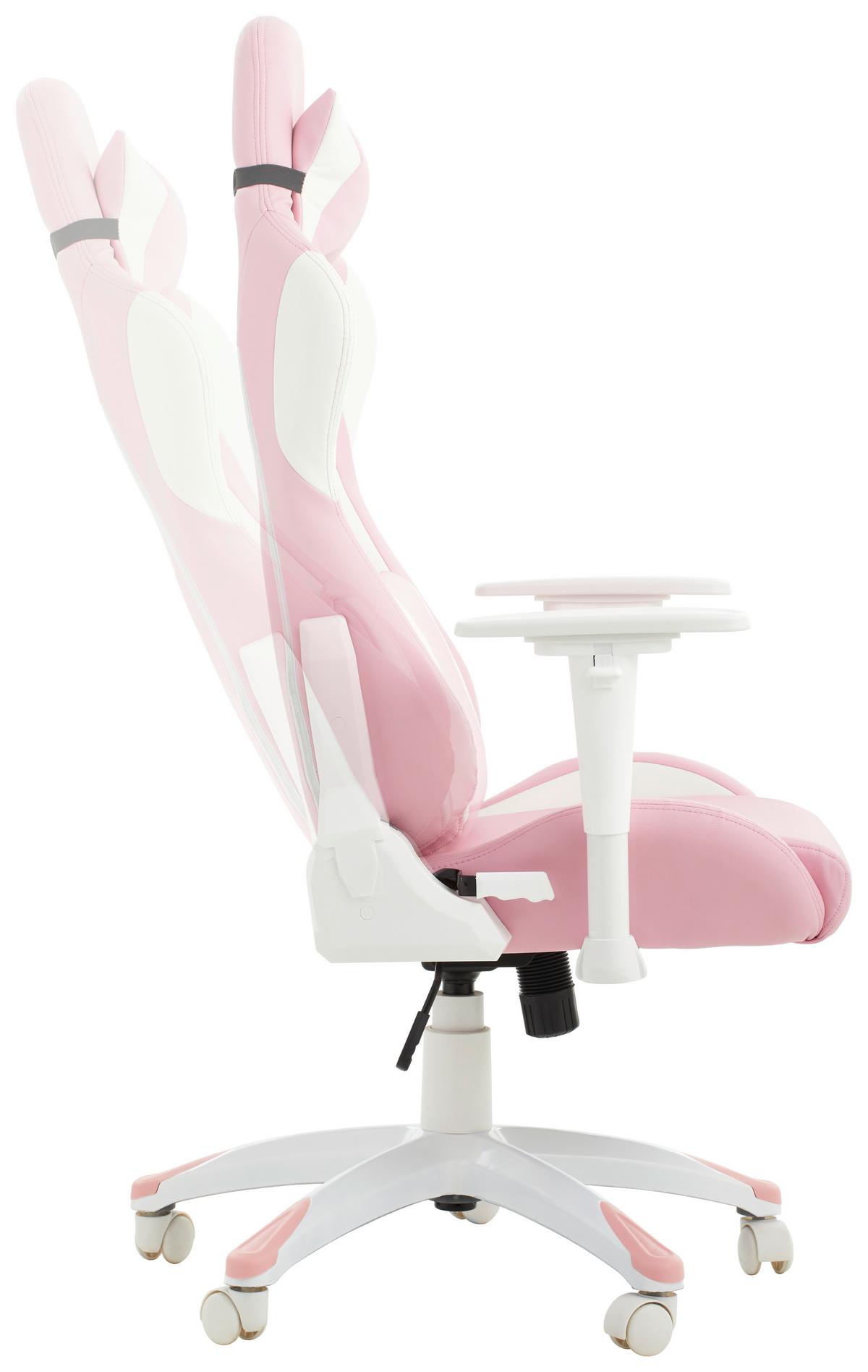 Gaming Stuhl Lady Racer Mit Armstützen + Kissen Pink/Weiß - Pink/Weiß, LIFESTYLE, Kunststoff/Textil (66/126-134/59cm) - Livetastic