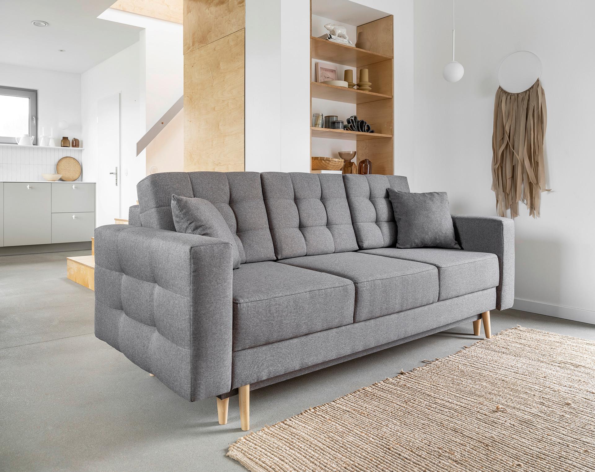 Schlafsofa Asgard Grau, B: 230 cm - Buchefarben/Grau, Design, Textil (230/93/92cm) - MID.YOU