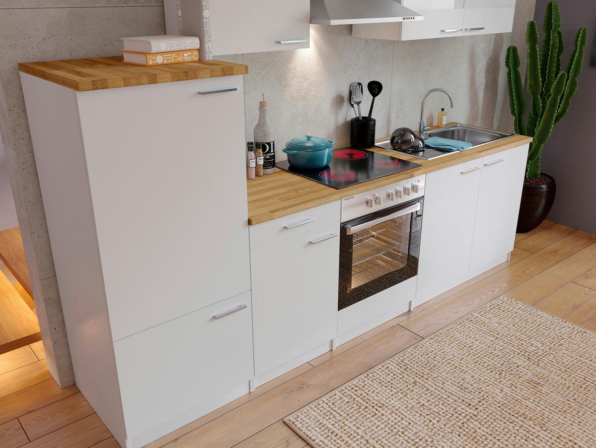 Küchenzeile ohne Geräte B: 270 cm Weiß/Nussbaum Dekor, Modern - Nussbaumfarben/Weiß, Basics, Holzwerkstoff (270cm) - Respekta