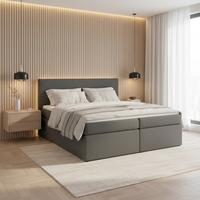 Manželská boxspring postel Lucy, 180x200, šedá - šedá/černá, Moderní, dřevo/kompozitní dřevo (180/200cm) - Bessagi Home