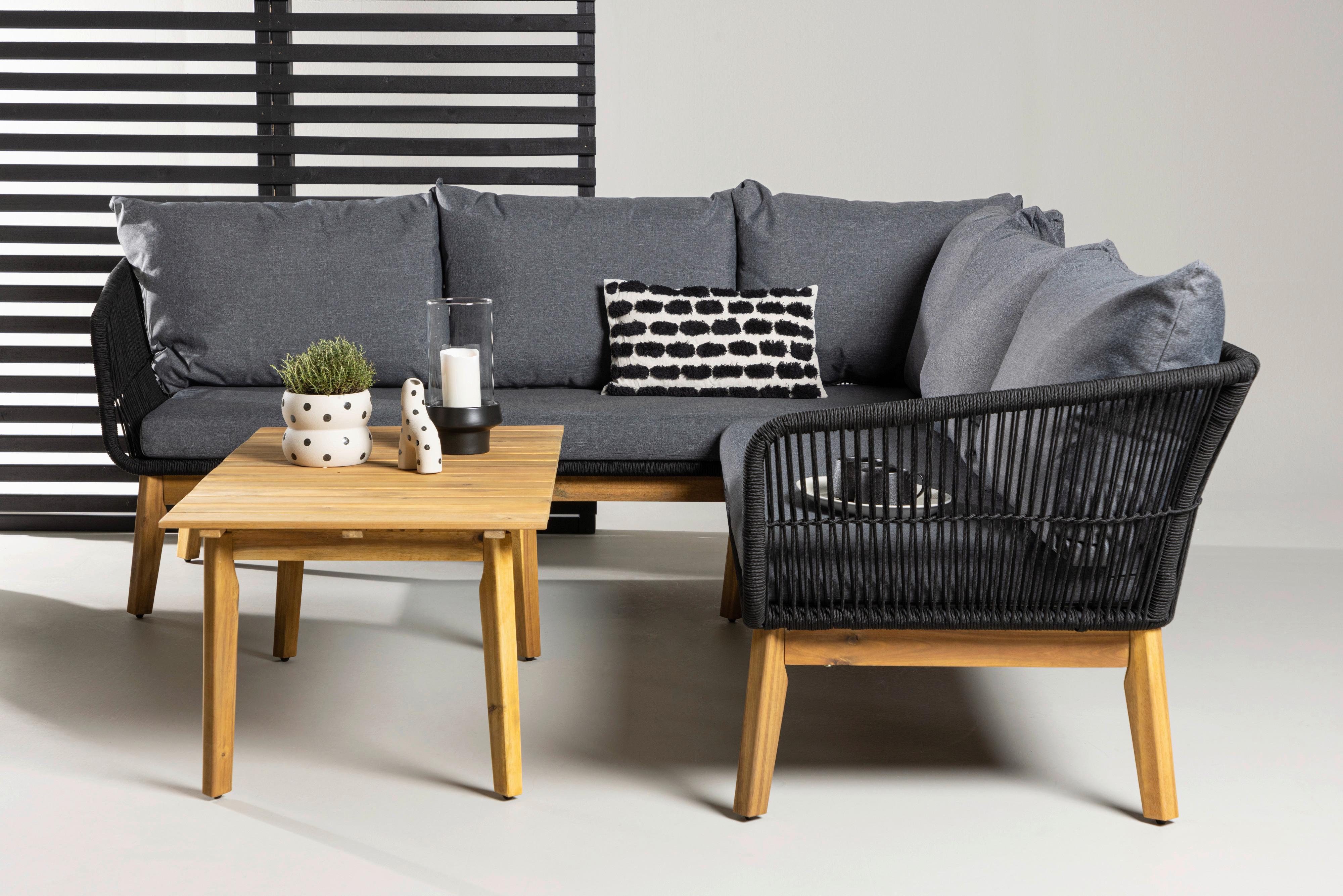 Loungegarnitur Chania - Dunkelgrau/Schwarz, KONVENTIONELL, Holz/Kunststoff (210/160cm) - Gardenson