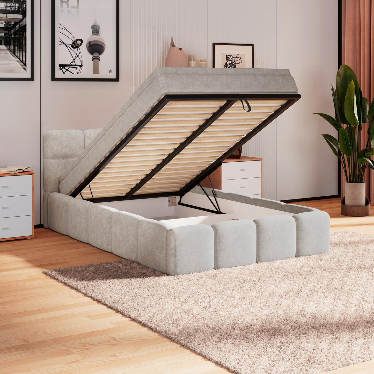 Polsterbett Noe Cremefarben 140x200 cm - Creme/Schwarz, Trend, Textil/Metall (140/200cm)