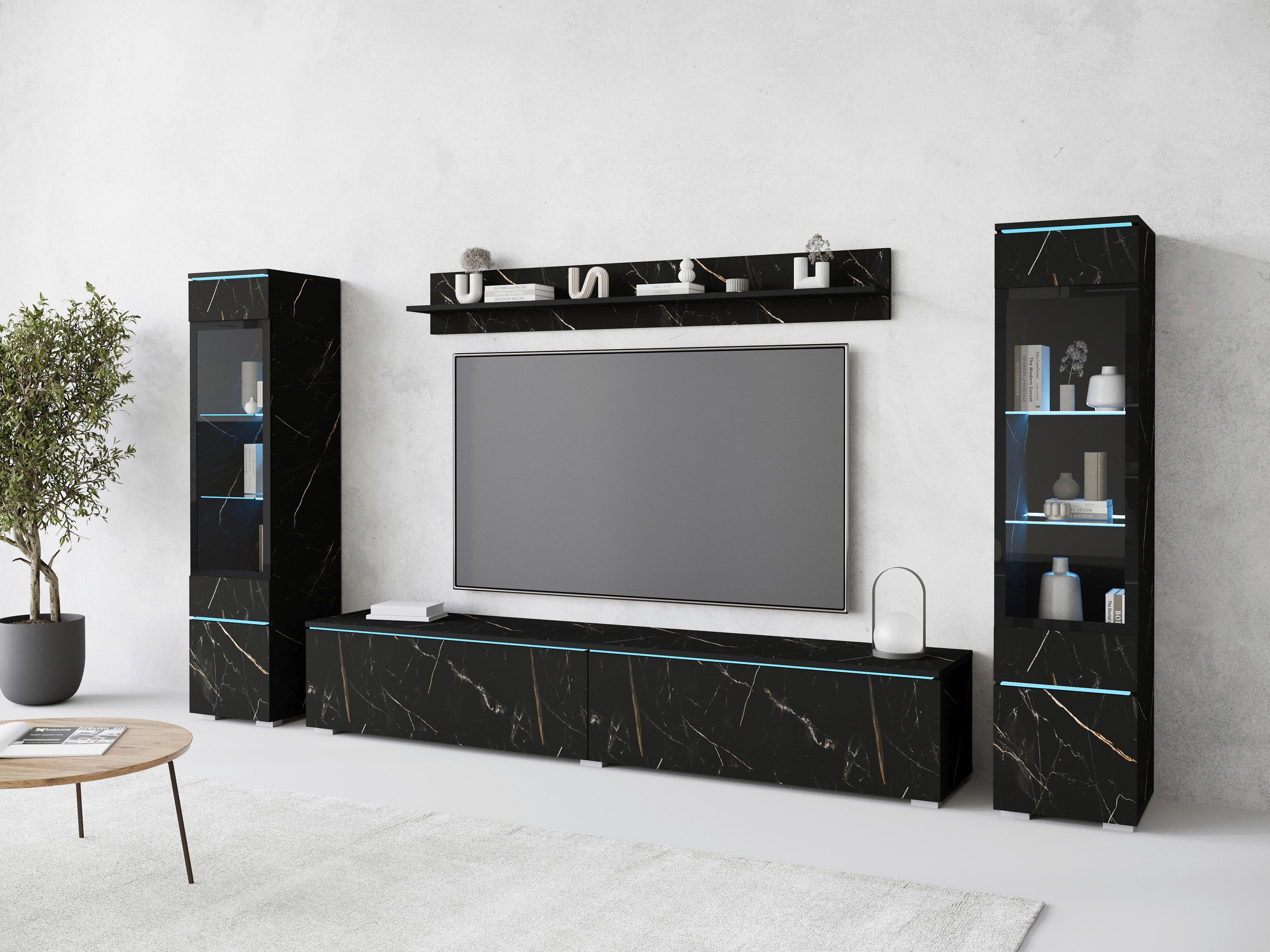Wohnkombination 4 -Teilig. mit Led Vera || Schieferfarben - Schieferfarben/Grau, Design, Glas/Holzwerkstoff (240/130/33cm) - Livetastic